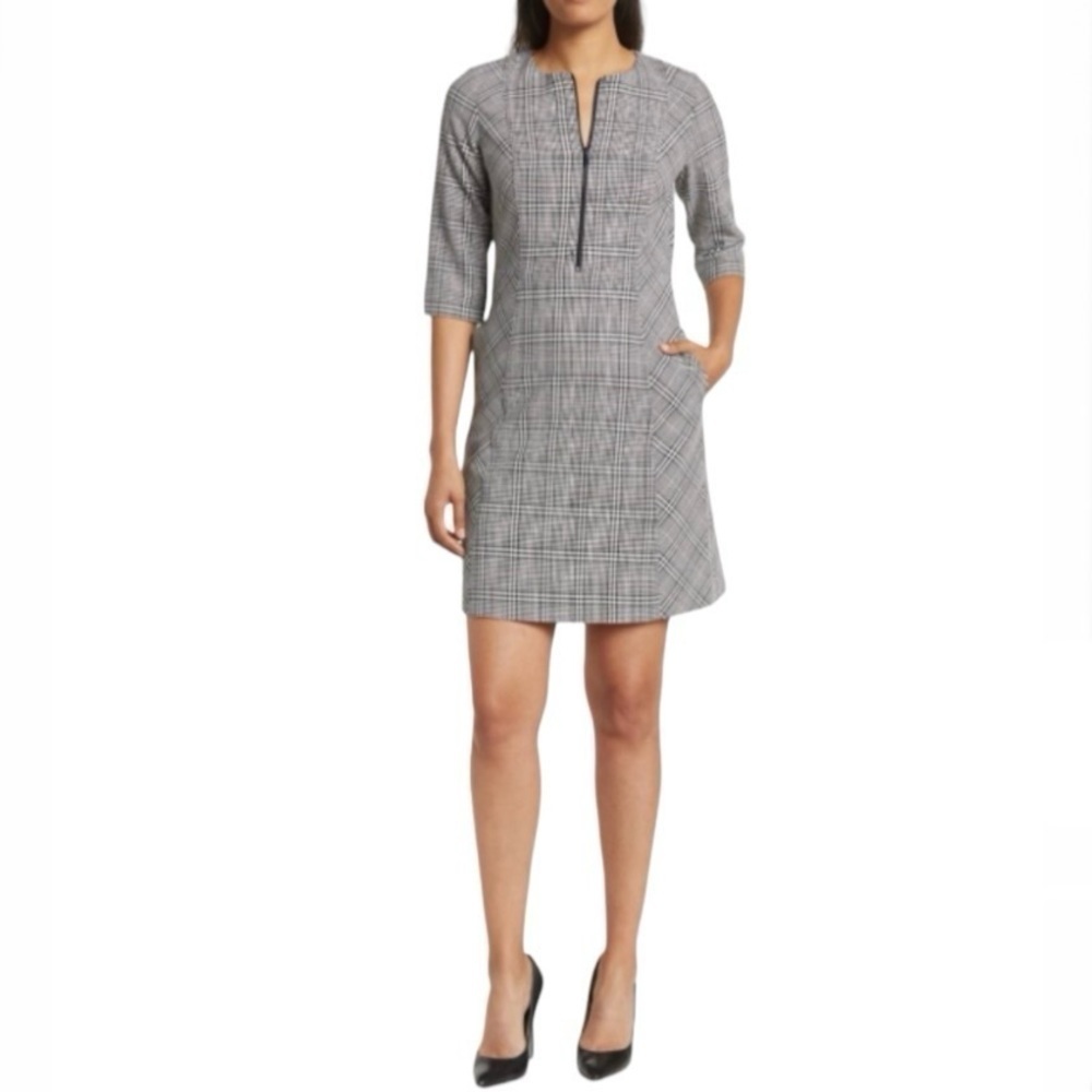 Elie Tahari Plaid Zip Mini Dress‎ Size 4 Color Black Multi NEW!!!